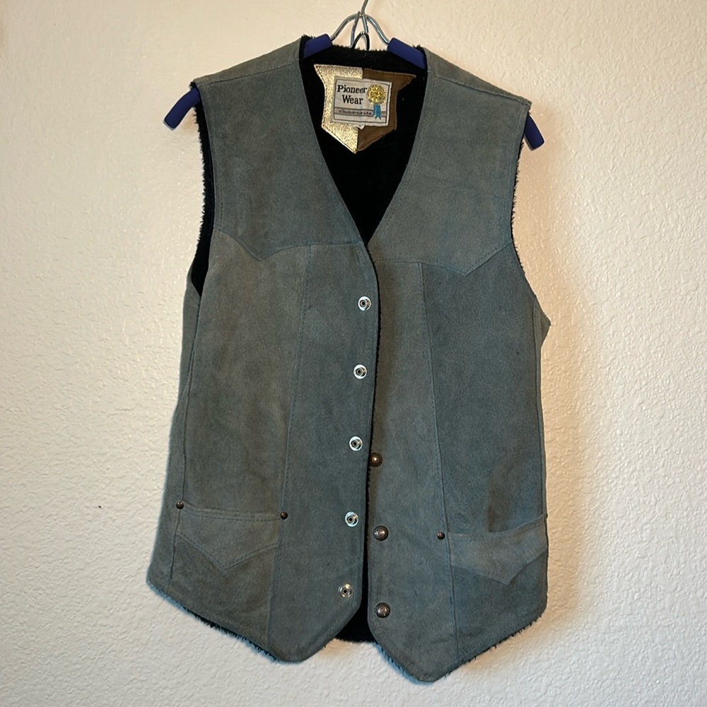 Vintage 80s Pioneer Wear Black Suede and Sherpa Motocycle Riding Vest